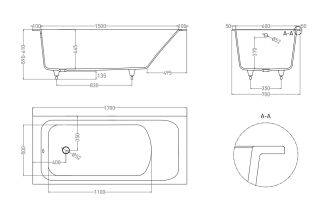 Ванна из искусственного камня Salini Orlanda S-Sense 102011MRH 170x70см RAL снаружи